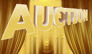 Auction 3d text Abstract Curtain Background Gold