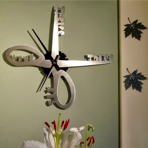stainless steel Scissors Clock with Leaves