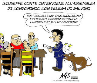 salvini, conte, senato, interrogazioni parlamentari, russiagate, interrogazione parlamentare, rubli, condominio, vignetta, satira