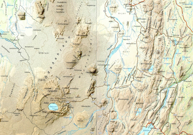 Mapa de la zona de Askja, Islandia