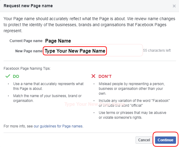 type your facebook page name