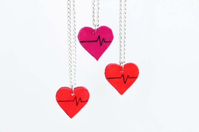 Curly Made | How to make these simple Valentine's Day Heart Charms out of cardboard #crafts #diy #necklace #charms #recycle #upcycle