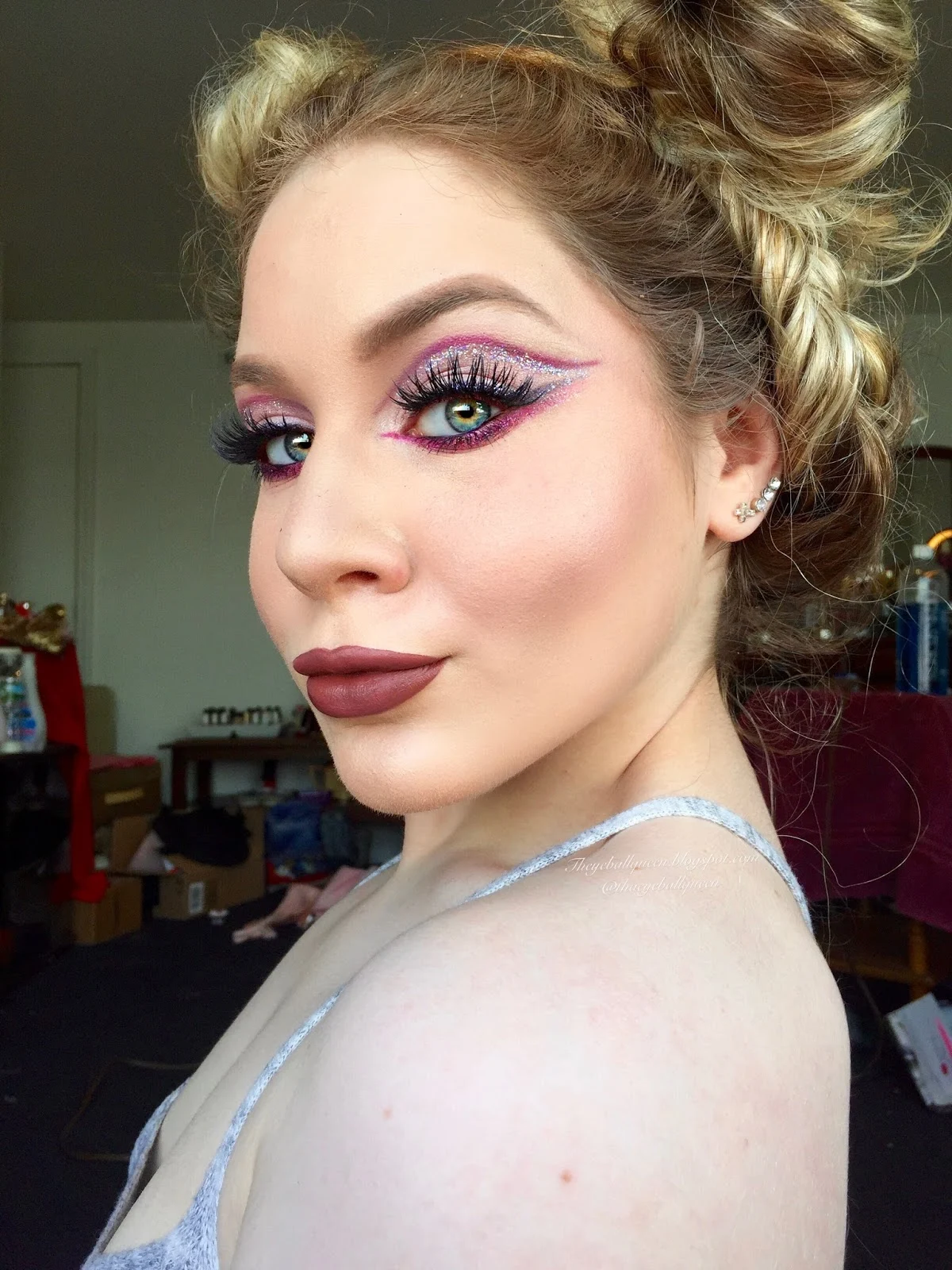 Glittery Purple And Electric Pink Abstract Cut Crease Makeup Tutorial