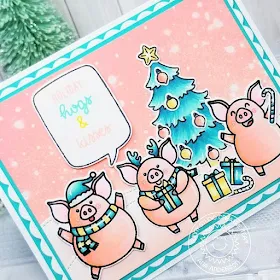 Sunny Studio Stamps: Hogs & Kisses Frilly Frame Dies Seasonal Trees Woodland Border Dies Santa Claus Lane Winter Themed Holiday Card by Ana Anderson