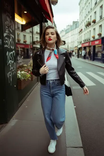 The Iconic Leather Jacket + Silk Scarf Situation