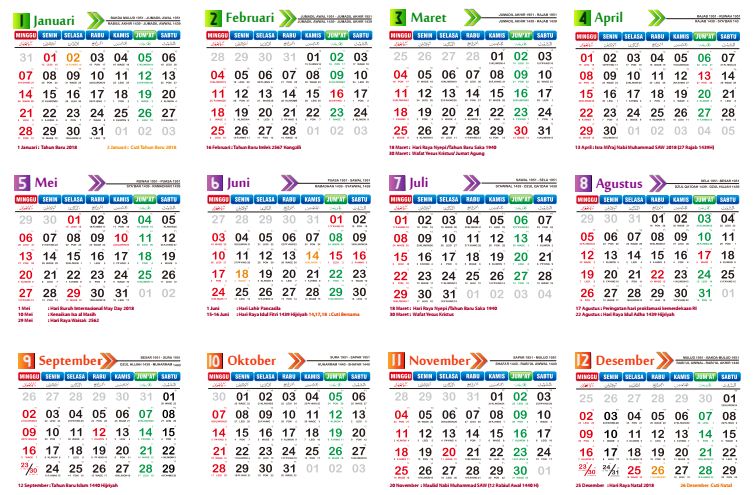  Kalender 2019 Masehi 1440 Hijriyah Indonesia Lengkap 