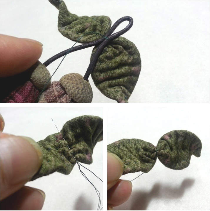 Miniature Patchwork Acorns, Safety pin charm brooch.