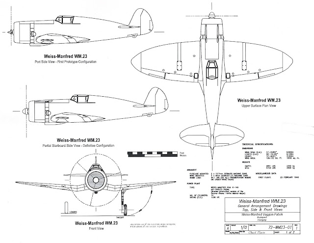 Weiss Manfréd WM-23 three view drawing