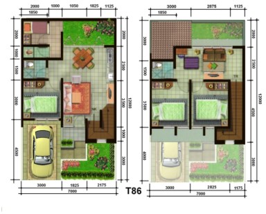 Denah rumah minimalis 3 kamar ukuran 5x12 