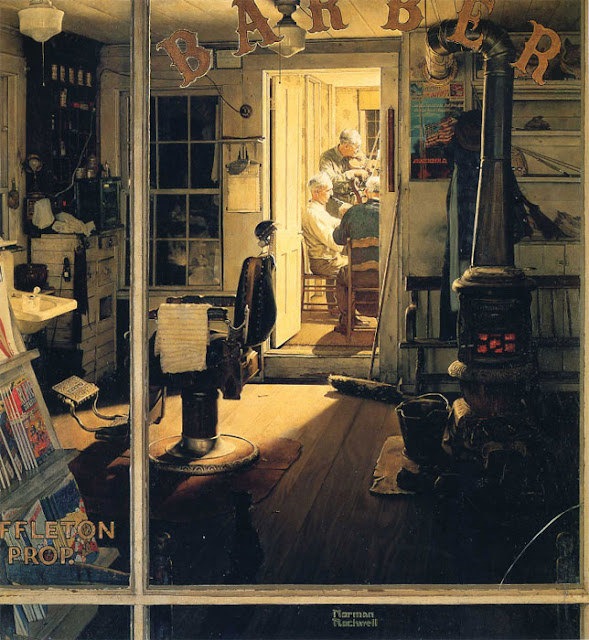 Norman Rockwell Painting - Shuffleton's Barbershop - 1950