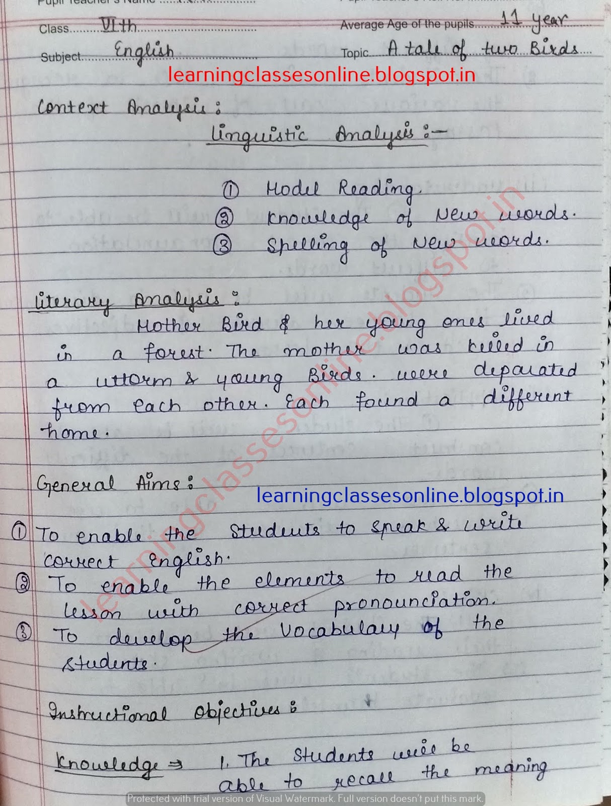 Real / Mega teaching Lesson Plan of English.