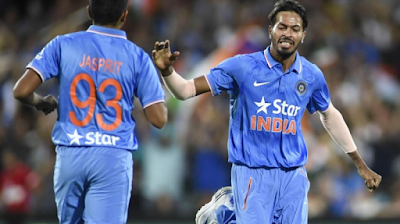 India's Hardik Pandya With Teammates Celebrate 