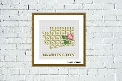 Washington USA state map ornament cross stitch pattern, Tango Stitch