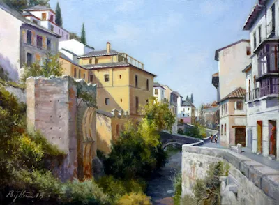 Darro Race (Granada) painting Peter Bojthe