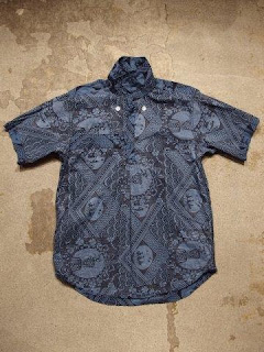 Engineered Garments "Short Collar Shirt & Popover BD in Blue/Navy Ethnic Print"