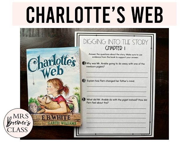 Charlottes Web book study activities unit with literacy companion activities for First Grade, Second Grade, and Third Grade
