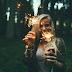 Girl play with fireworks in nature random