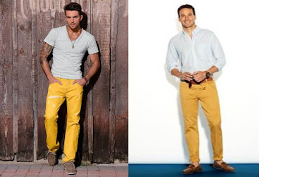 combinar-mezclar-ropa-hombre-fashion-moda-patalón-mostaza-camisa-blanca