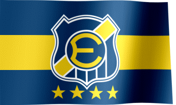 The waving fan flag of Everton de Viña del Mar with the logo (Animated GIF)