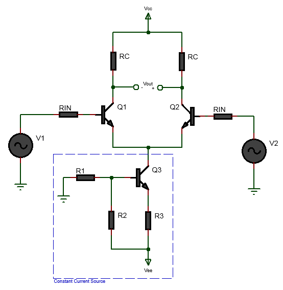BJT Differential Amplifier with Constant Current Bias