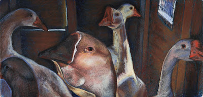 oil pastel drawing painting caged geese MN State Fair artist Janine Aykens