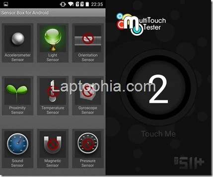 Sensorbox for Android dan Multitouch tester Evercoss Winner T+ Compo