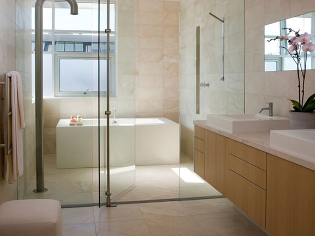 shower in bathroom Rich Accents to Soft Color Tones