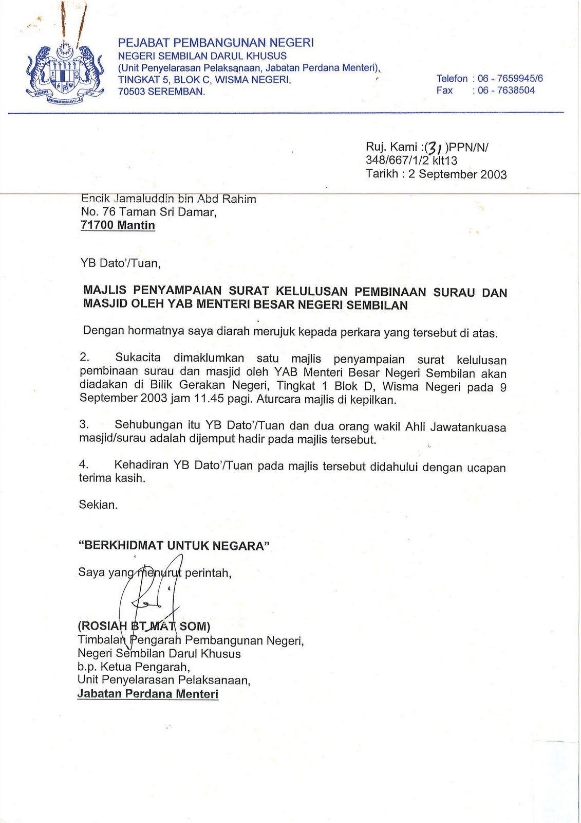 Contoh Surat Kepada Sultan Pahang