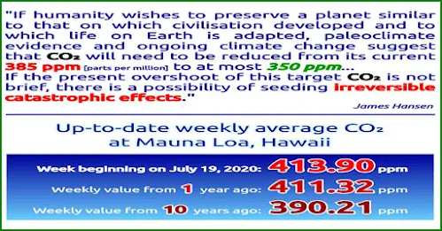 Weekly average CO2 at Mauna Loa, Hawaii on the week beginning on July 19, 2020. Carbon offsetting is vital to your cleaner, greener business and lifestyle. Make your website and lifestyle carbon-neutral  first, by a self-service carbon offsetting at https://en.zeroco2.cf/blog/