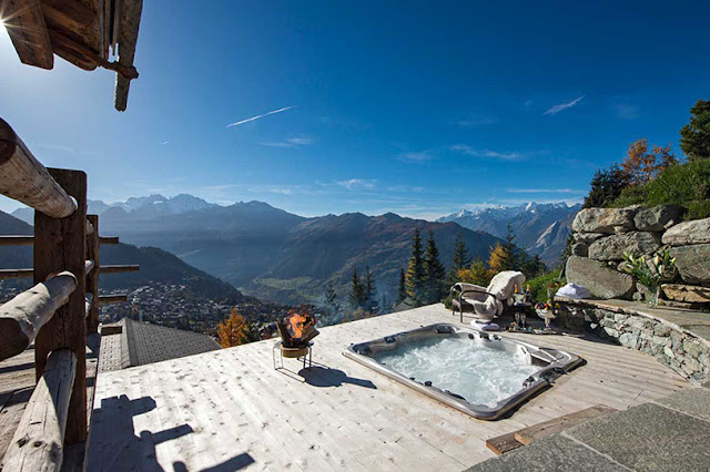 Picture of Swiss Alps from the terrace with outdoor jacuzzi