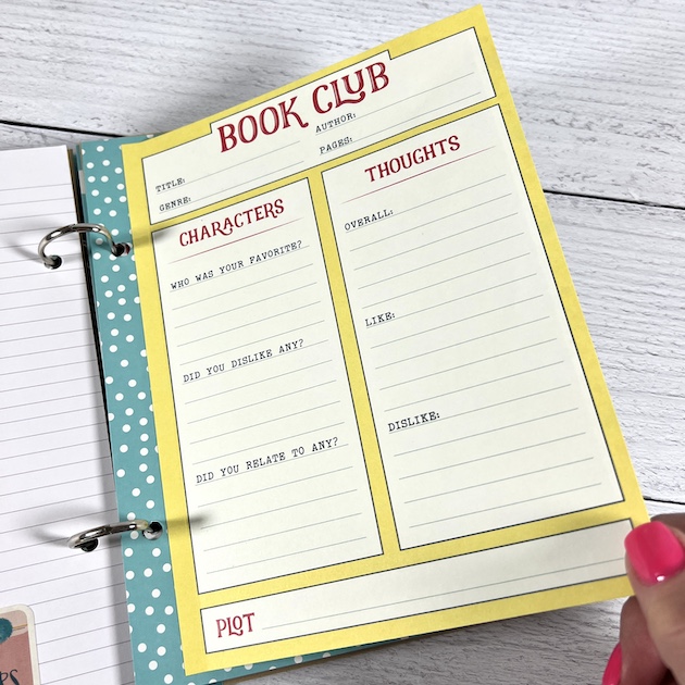 Book Nerd Scrapbook Album journaling page for a book club
