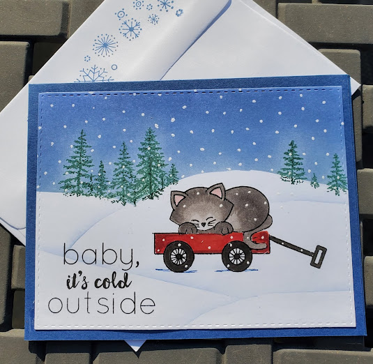 Baby it's cold outside by Jeanne J. features Wagon of Wishes and Newton's Book Club by Newton's Nook Designs; #newtonsnook, #inkypaws, #wintercards, #cardmaking