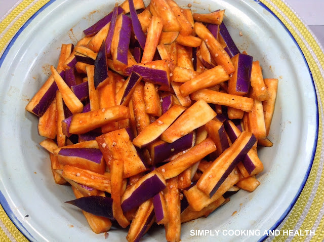 Eggplant pieces marinated