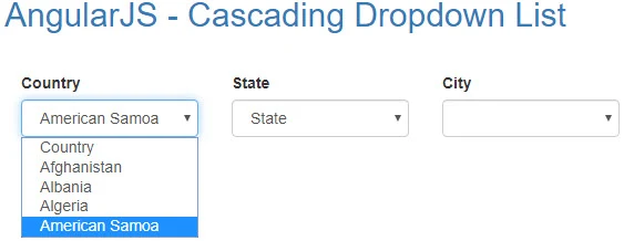 AngularJS Cascading Dropdown List Example