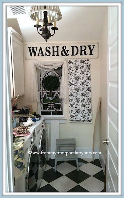 Laundry Room Makeover Farmhouse Cottage Style-Black & White Toile-From My Front Porch To Yours