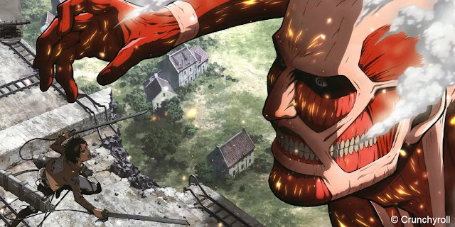 Attack on Titan - Eren charges a Titan equipped with two blades