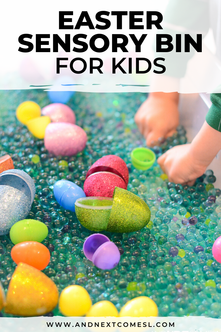 Easter sensory bin idea that's perfect for preschool and kindergarten aged kids