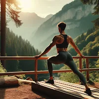 An image of a person doing a barre workout outdoors in nature.