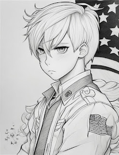 US flag boy coloring book black and white