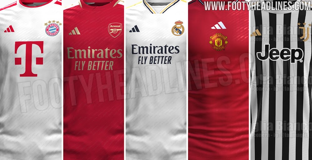 Adidas 23-24 Arsenal, Bayern, Juventus, Man Utd & Madrid Home Kit Leaked + Predictions - Footy