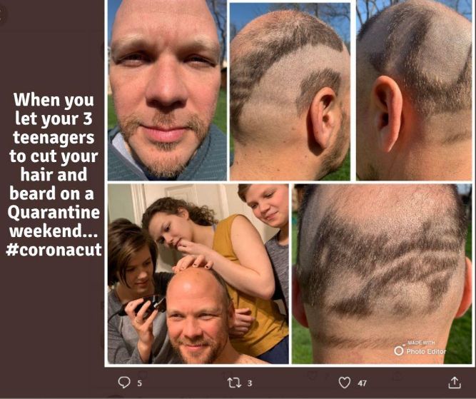 Dad and 3 Teenagers! - Funny Quarantine Haircut memes pictures, photos, images, pics, captions, jokes, quotes, wishes, quotes, sms, status, messages, wallpapers.