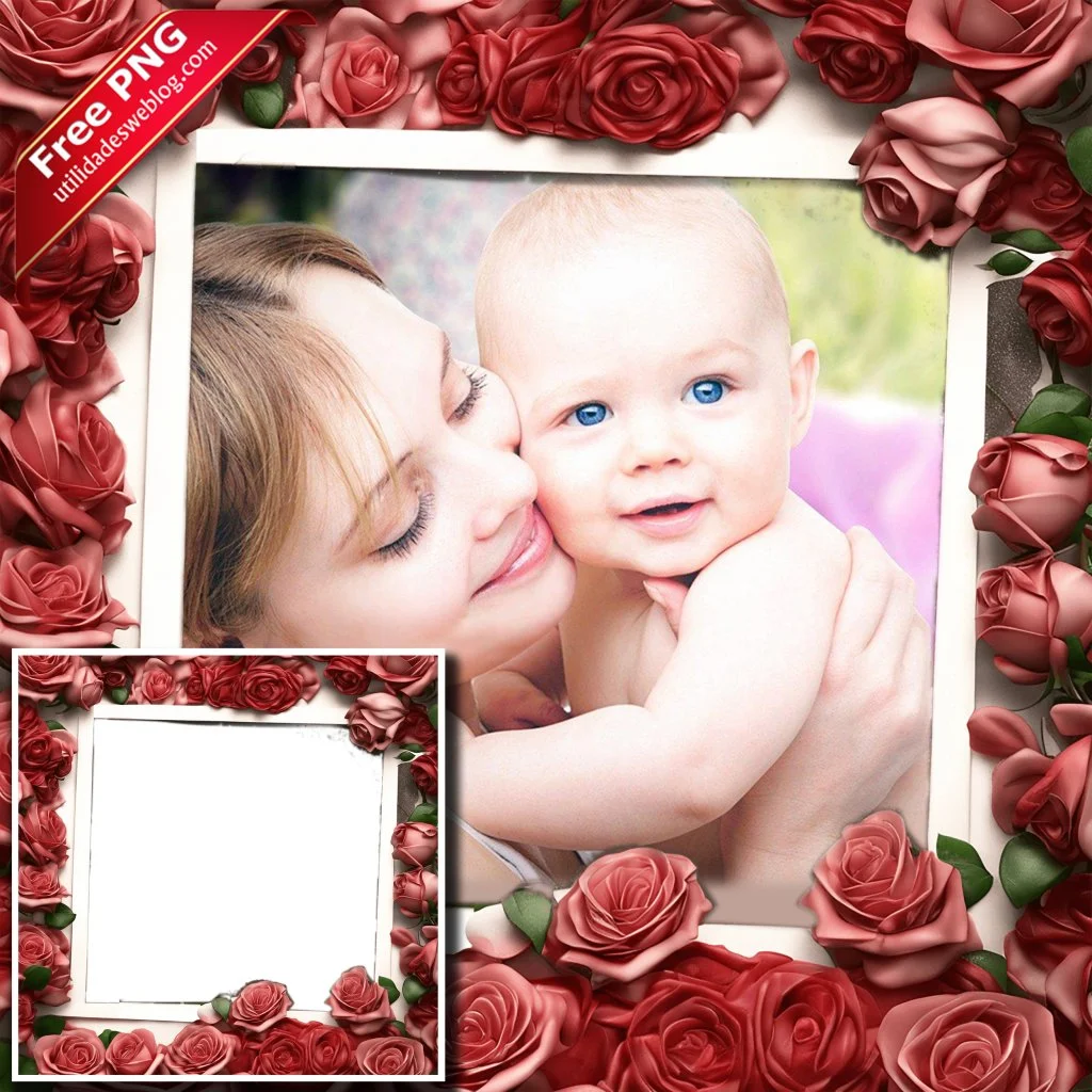 marco para fotos con rosas rojas en png con fondo transparente para descargar gratis