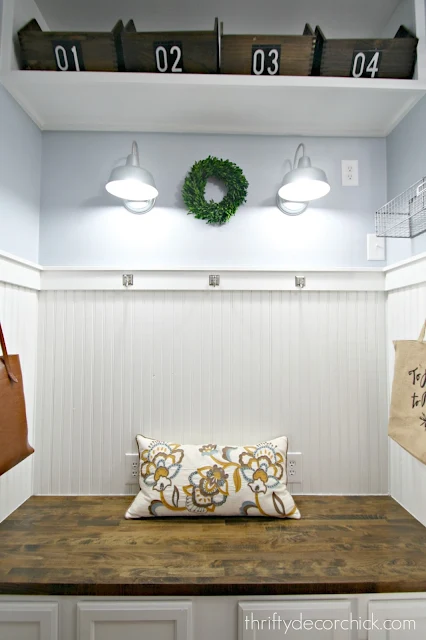 Light mudroom with wood accents