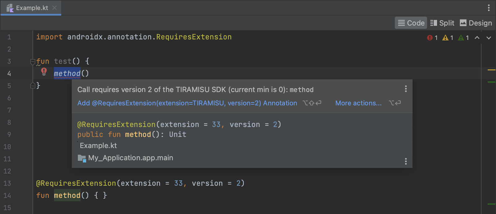 Imagen que muestra la compatibilidad de Lint con las extensiones SDK