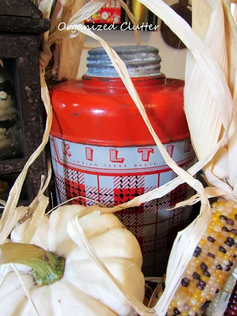 Vintage Kiltie Plaid Jug in a Fall Vignette