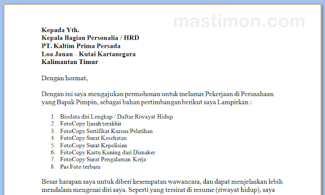 Contoh surat Lamaran Kerja terbaru Bahasa Inggris dan 