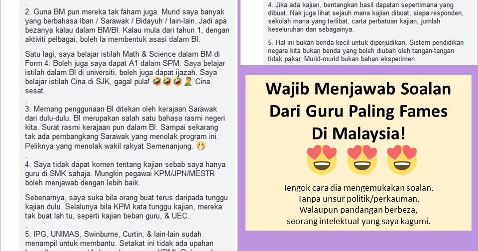 Soalan: PdPk Mate/Sains Dalam Bahasa Inggeris Di Sarawak