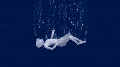 image of a woman drowning in deep blue