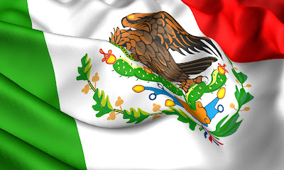 Bandera de México en ilustración verde, blanco y rojo.