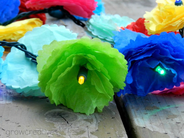 DIY Tissue Paper Flower Party Lights:  Tutorial by Grow Creative